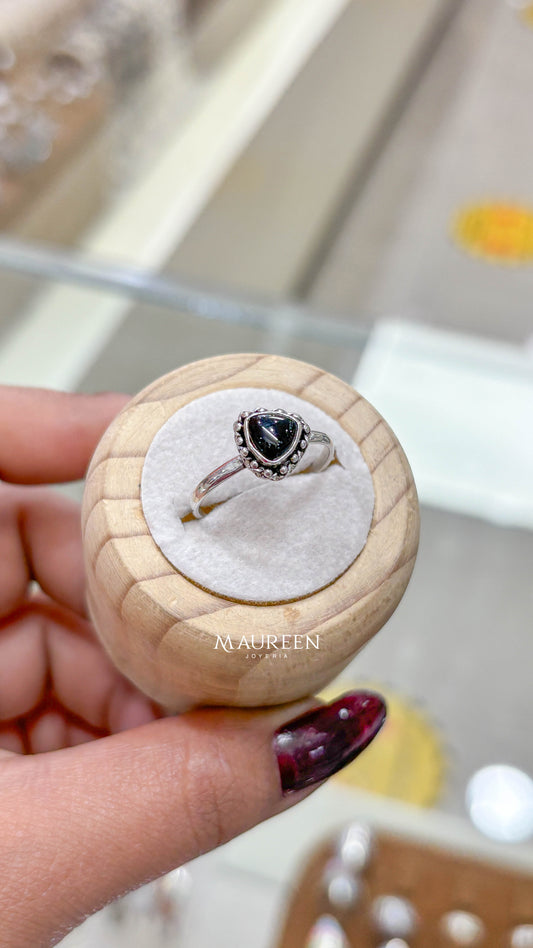 Anillo triangular trenzado piedra natural - Plata quemada