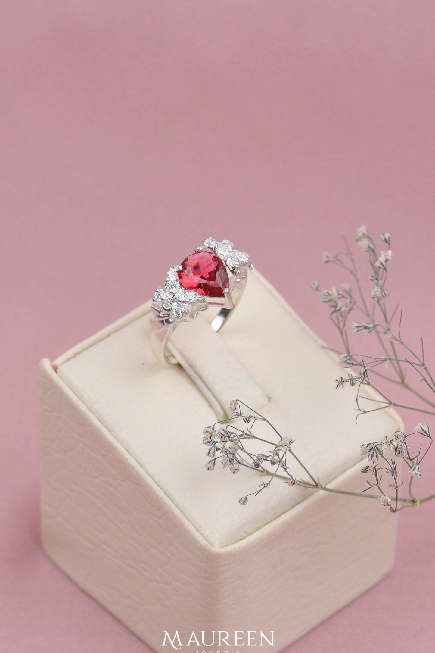 Anillo circon rombo piedra rubi - Plata