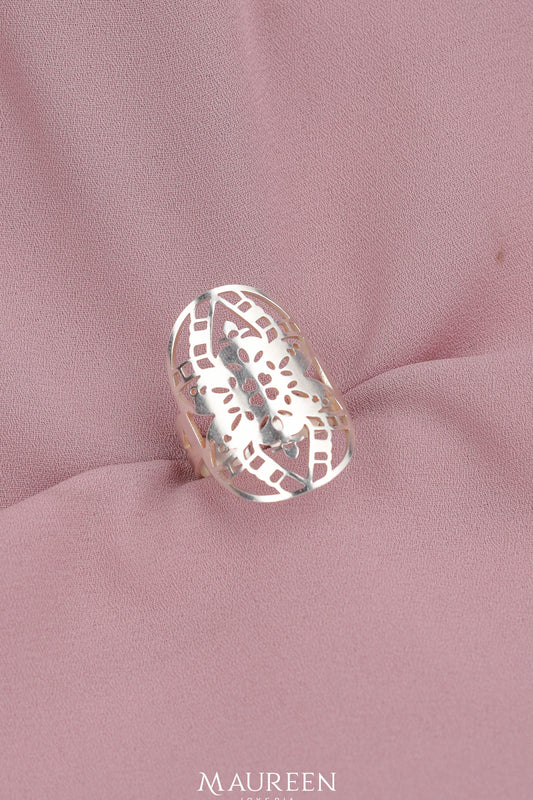 Anillo calado con flores - Plata