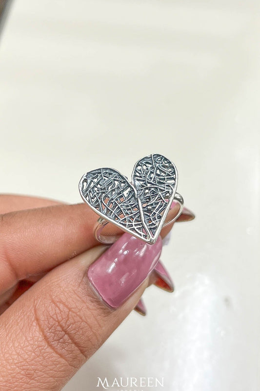 Anillo corazón tejido - Plata quemada