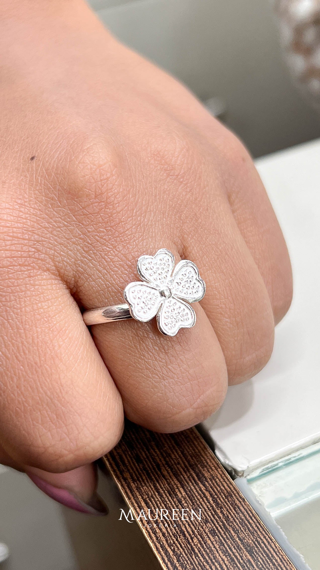 Anillo trebol - Plata