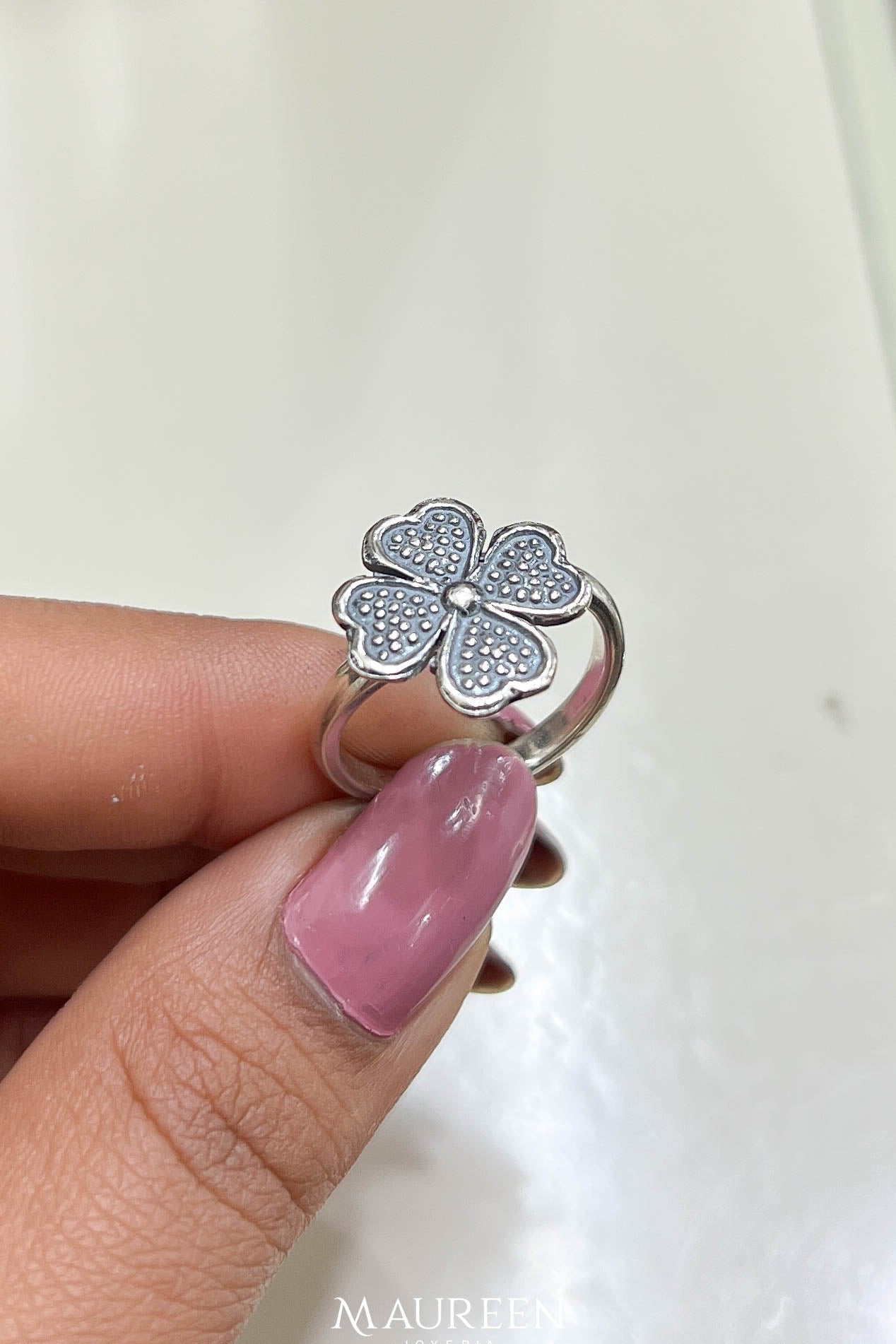 Anillo trebol - Plata quemada