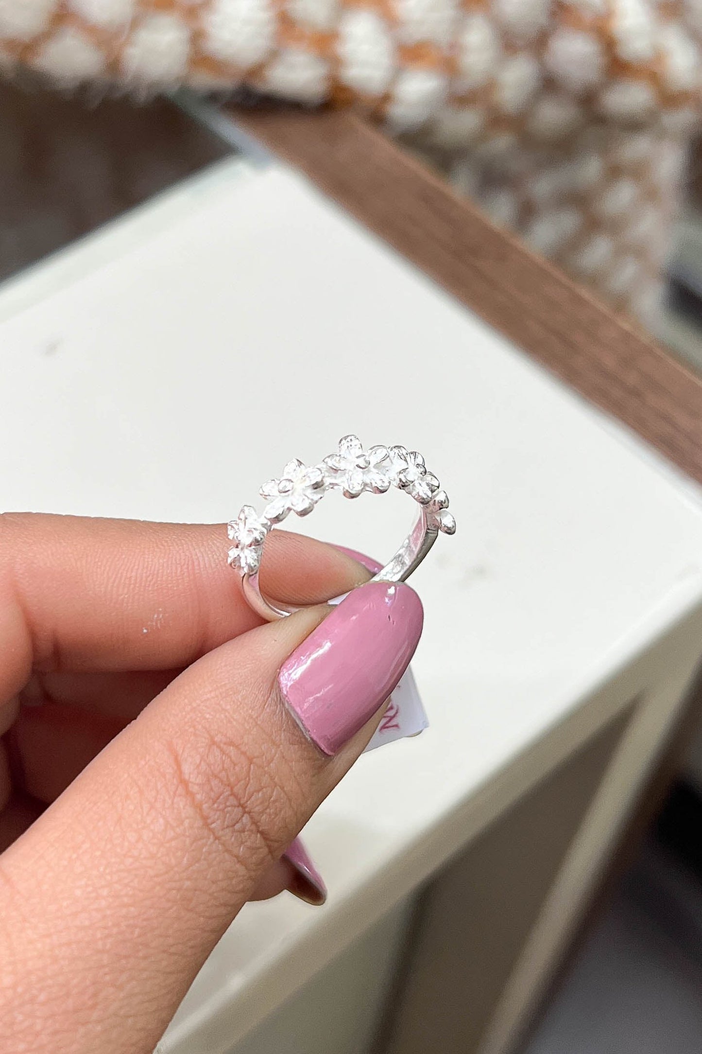 Anillo cadena flores - Plata