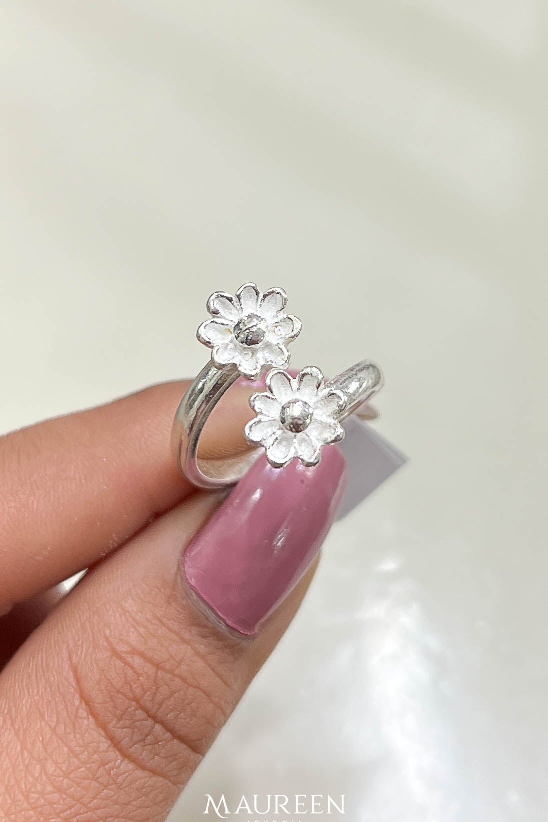 Anillo regulable dos flores - Plata