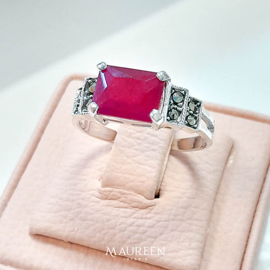 Anillo marquesita piedra central rectangular - Plata