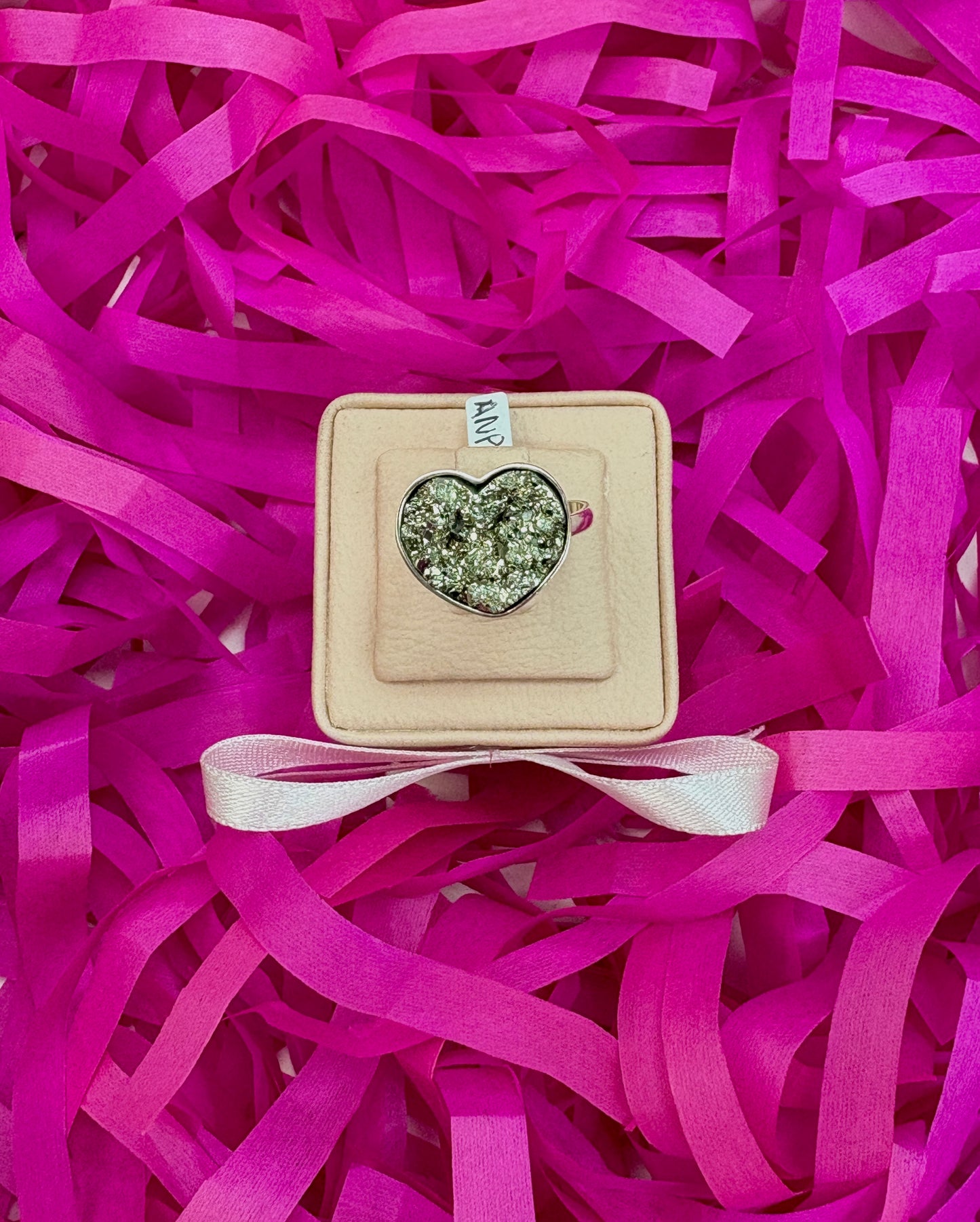 Anillo ajustable piedra pirita (corazon, circular) - plata