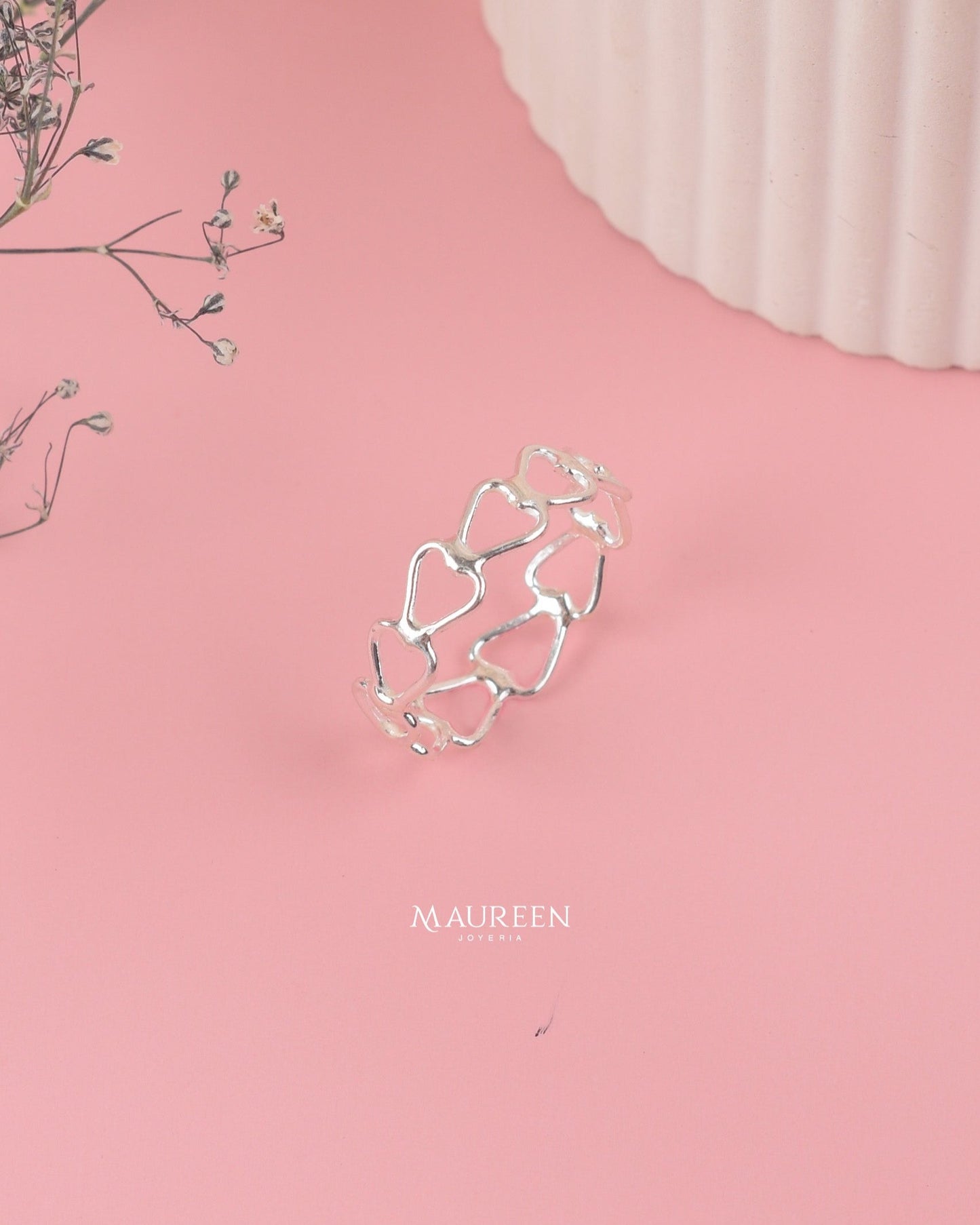 Anillo corazones calados - Plata