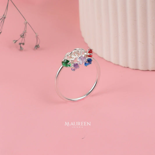 Anillo con circones colgantes - Plata