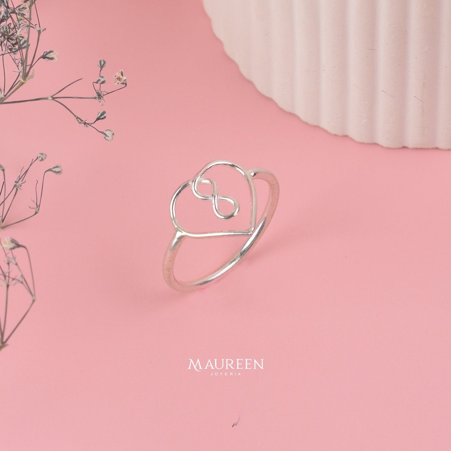 Anillo corazon con infinito - Plata