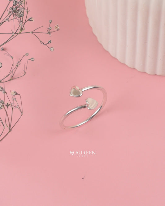 Anillo ajustable dos corazones - Plata