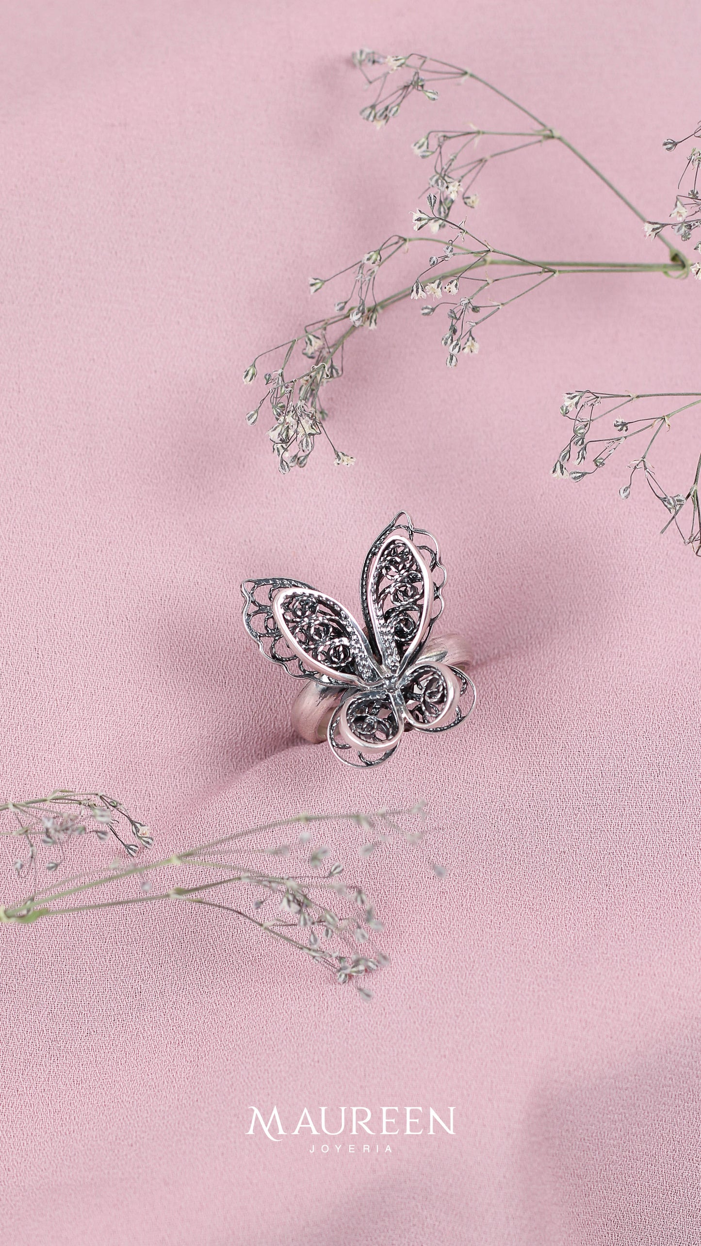 Anillo mariposa filigrana- Plata quemada
