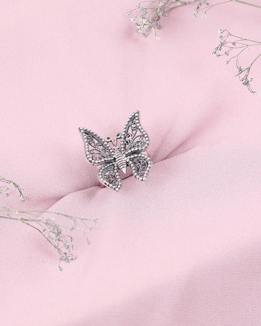 Anillo mariposa alas en punta - Plata quemada