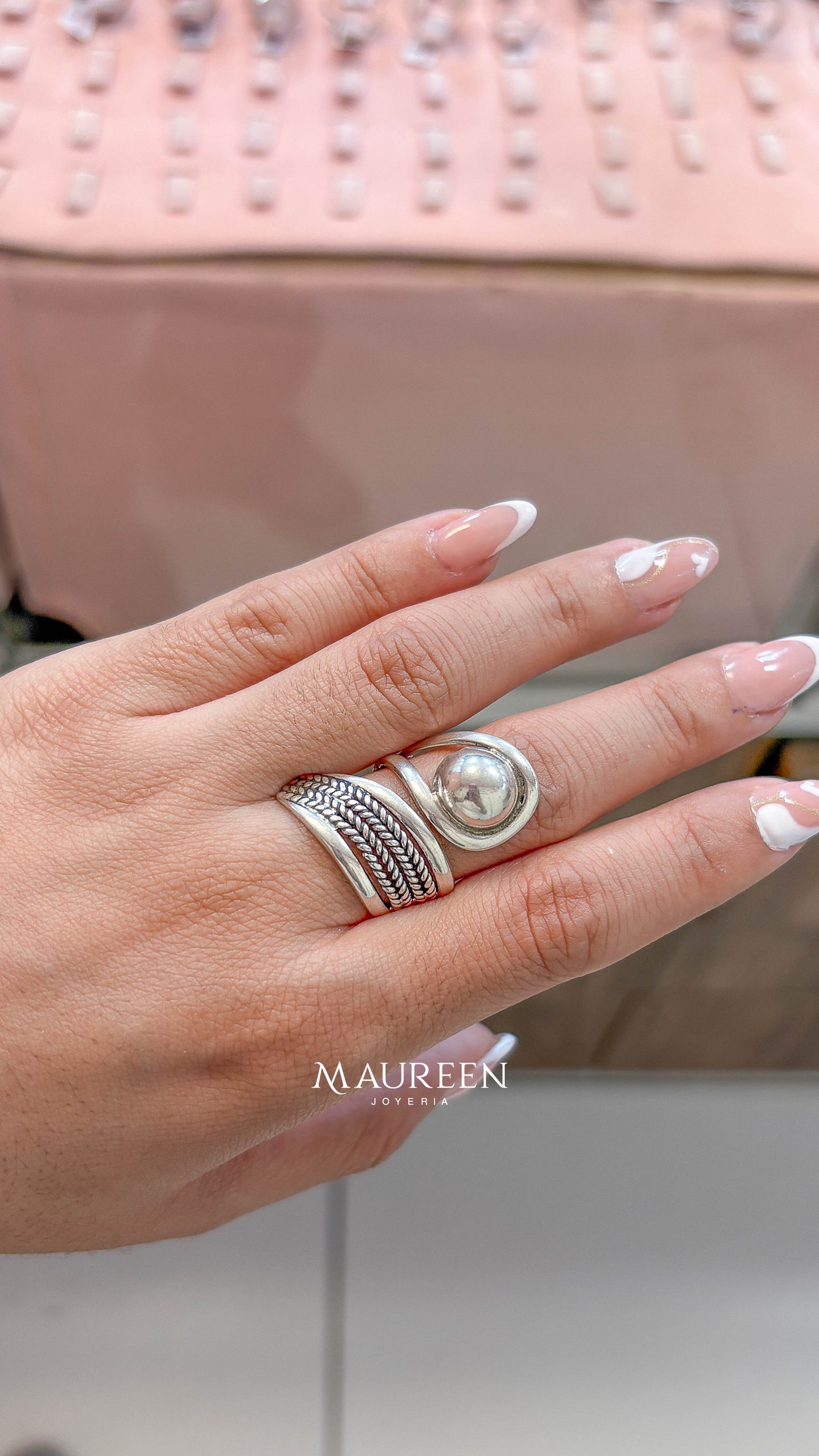 Anillo bola con trenzado - Plata