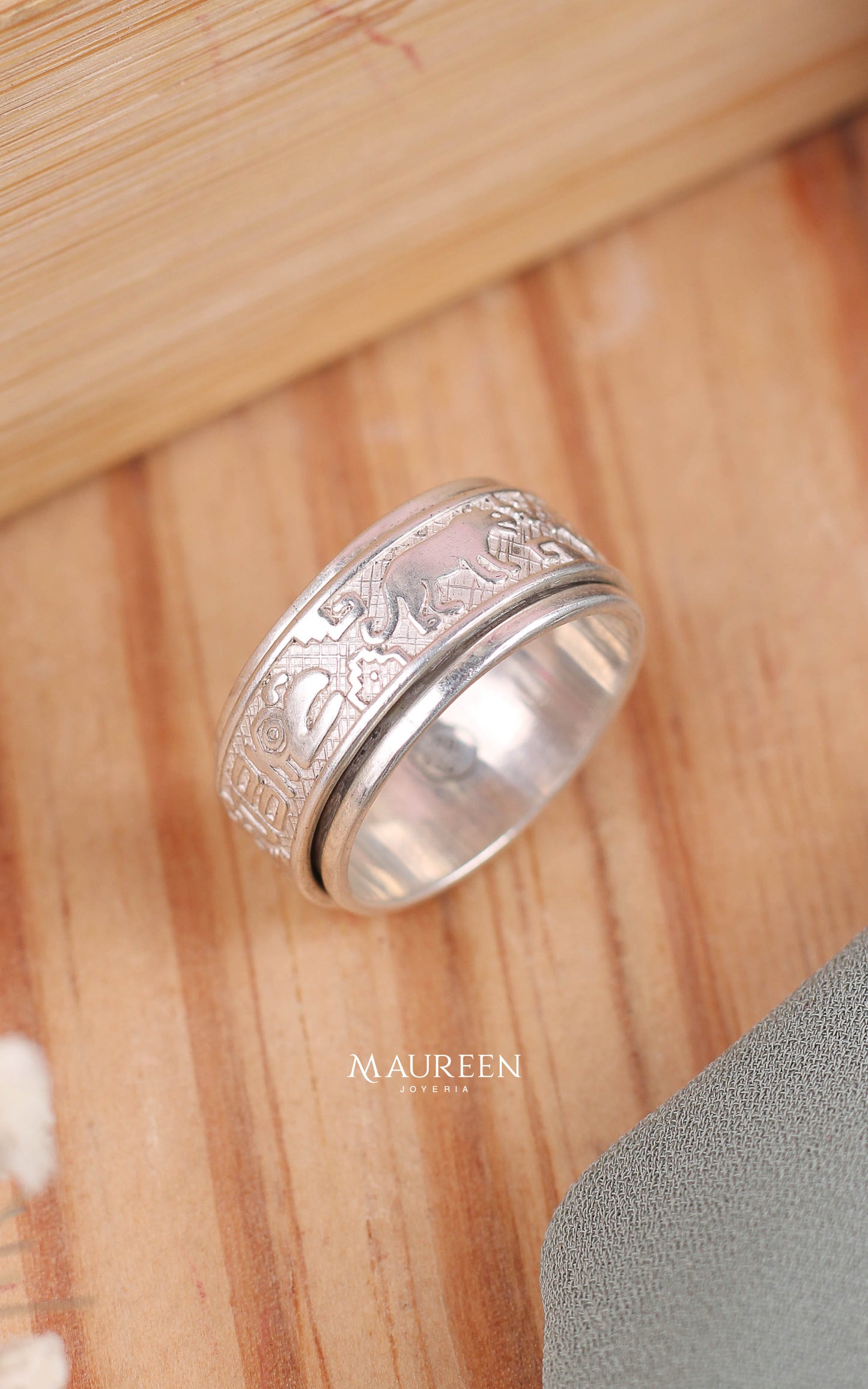 Anillo antiestres patron tigre hombre - Plata
