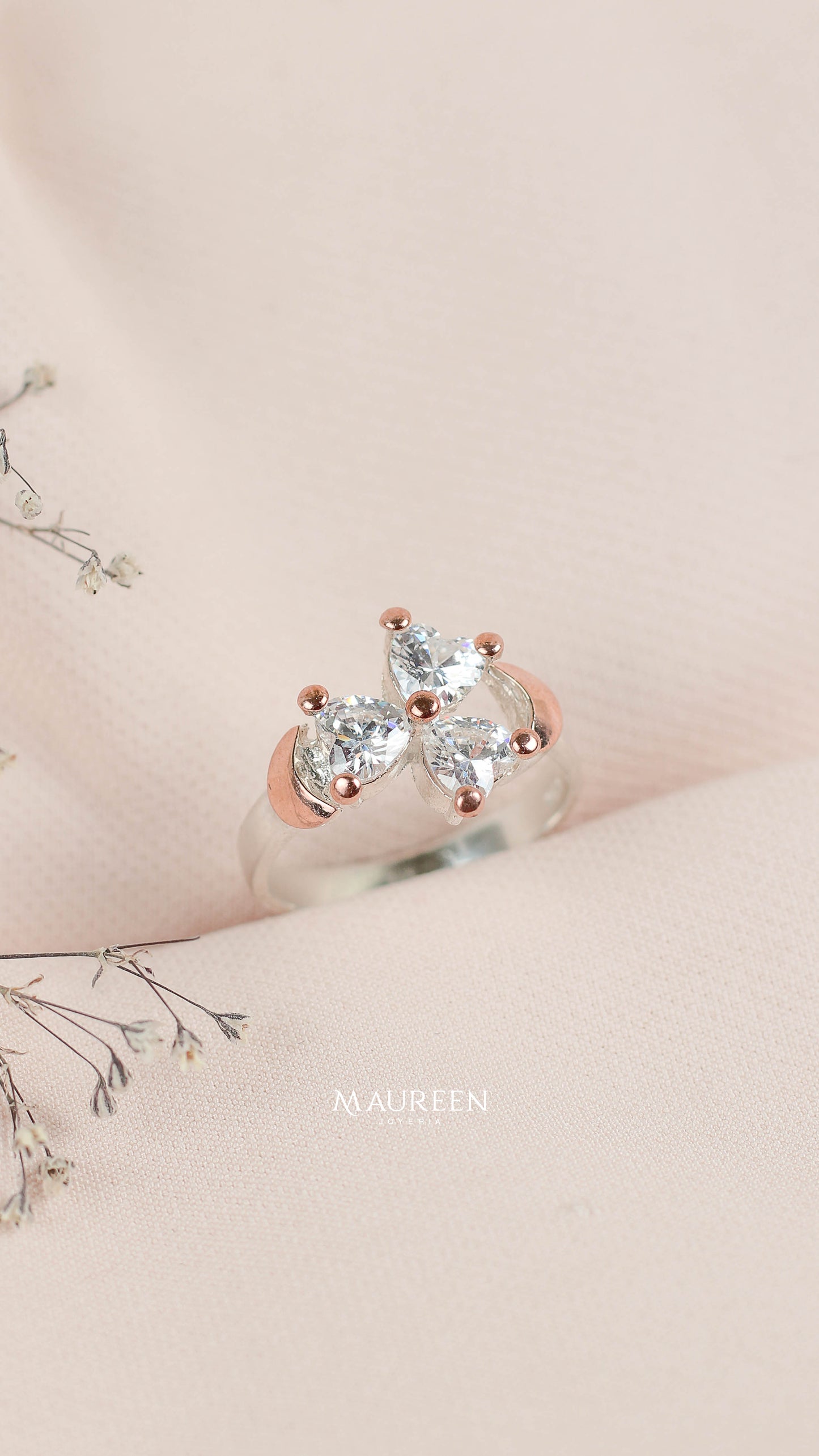 Anillo trebol blanco - Plata/Oro