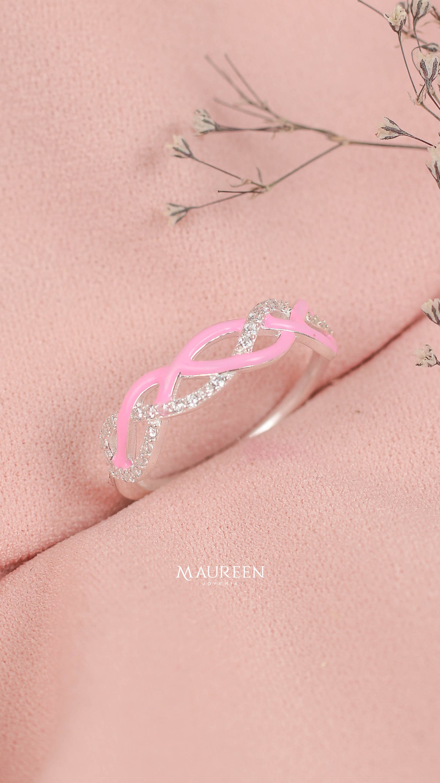 Anillo enredadera esmaltado rosado - Plata