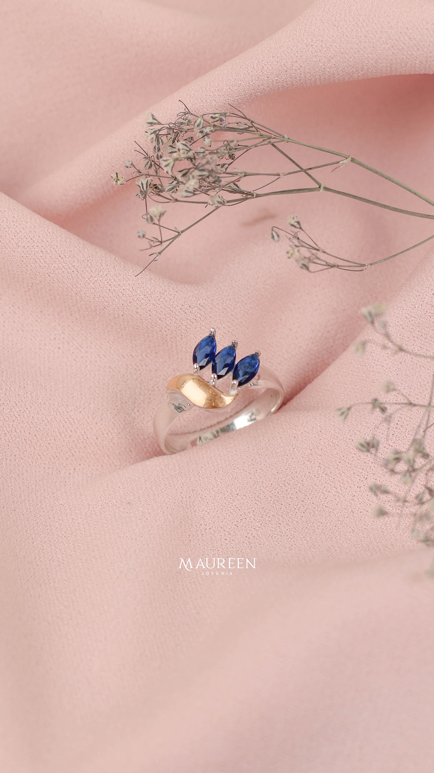 Anillo zafiro onda - Plata/Oro