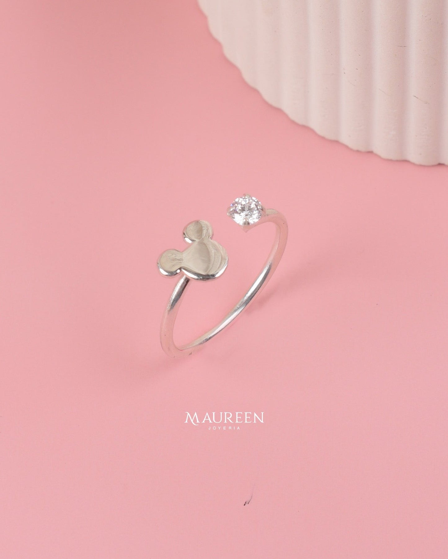Anillo regulable mickey mouse con circon - Plata