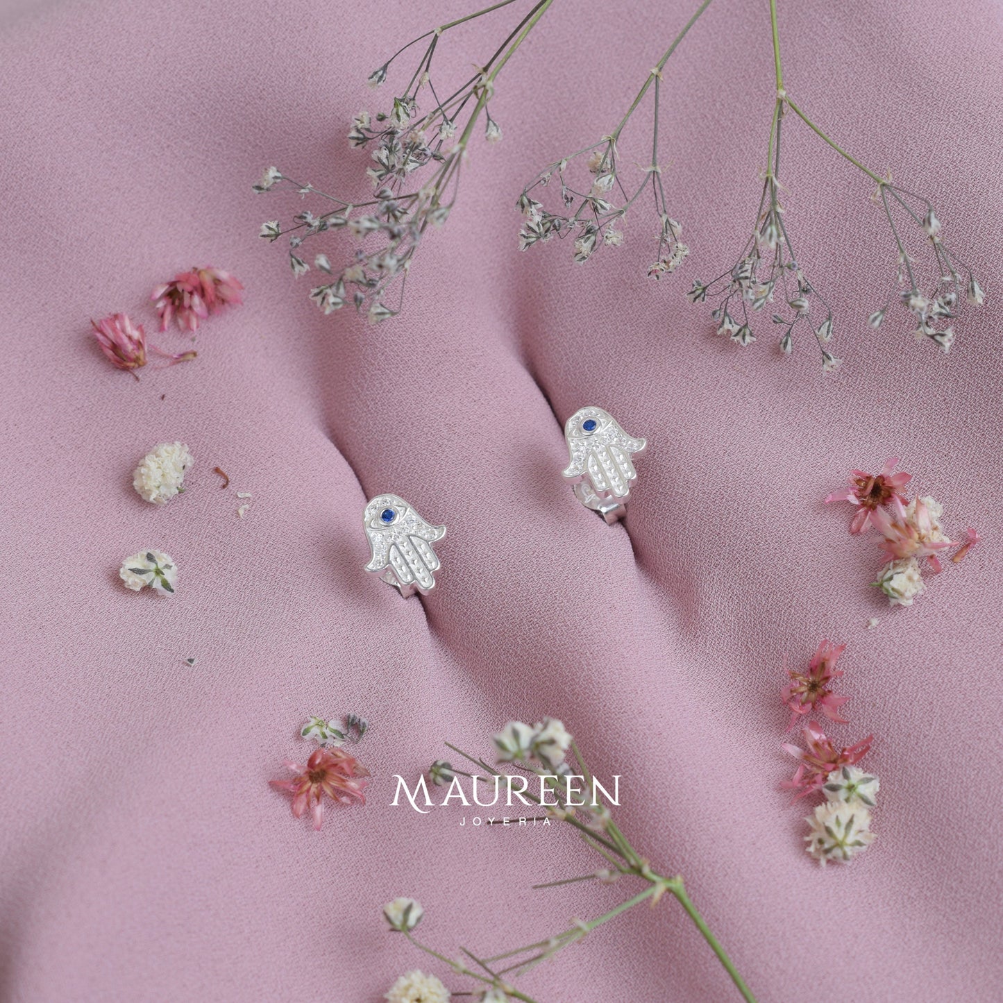 Arete mano poderosa y ojo turco - Plata