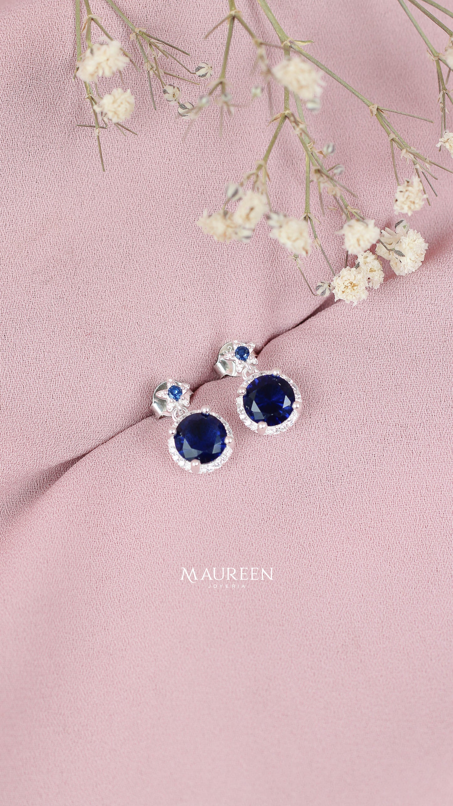 Arete circular piedra zafiro y estrella colgante - Plata