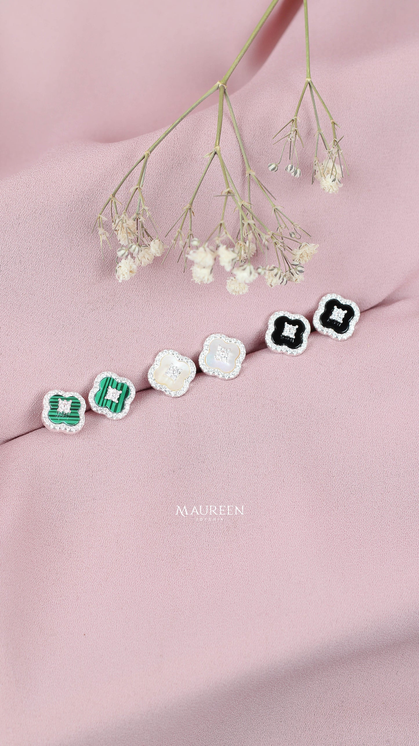 Arete Van piedra malaquita pegado - plata