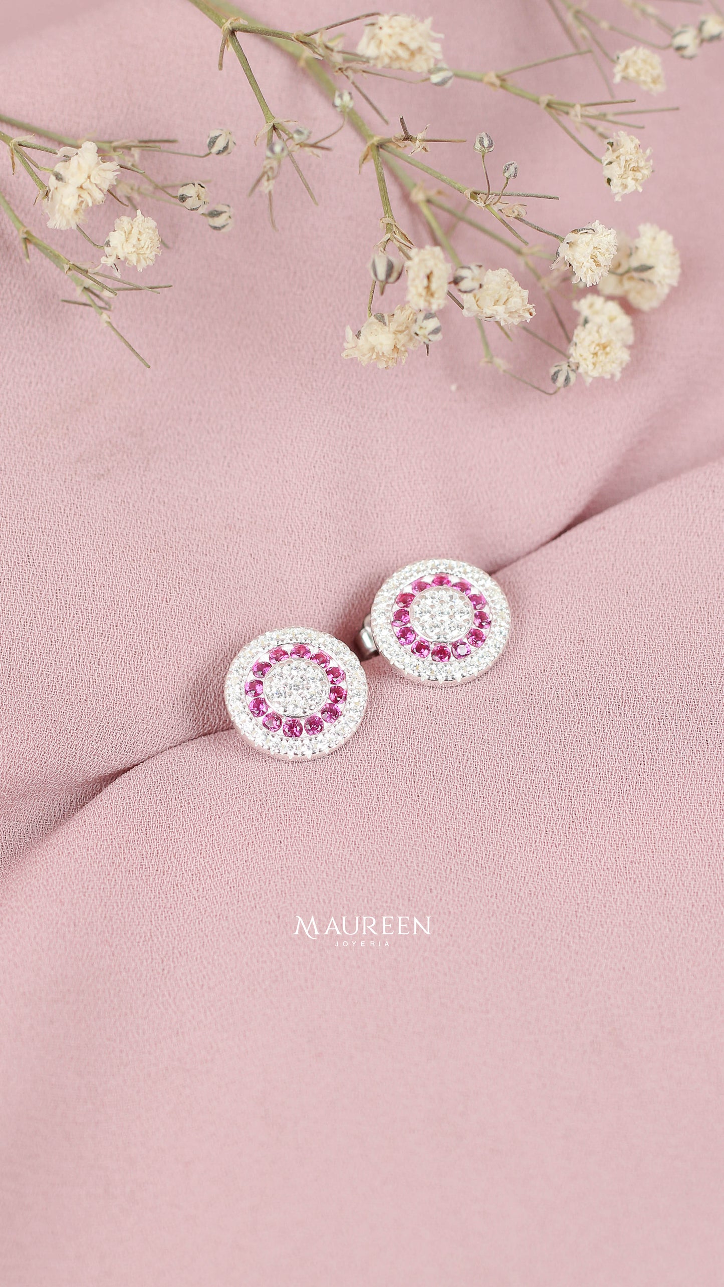 Arete circular punto de luz con circones rubi - Plata