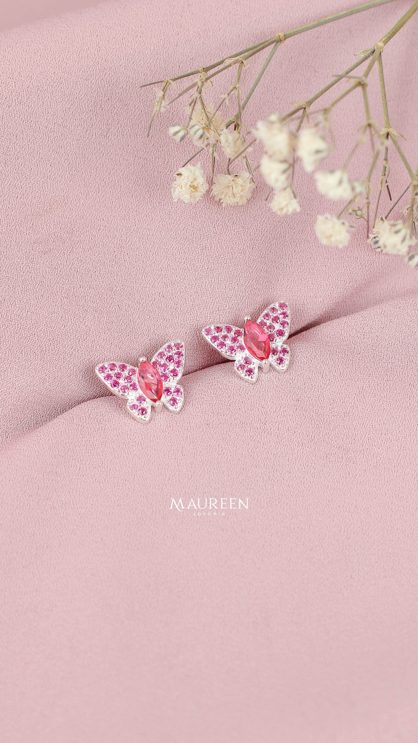 Arete mariposa piedra rubi - Plata