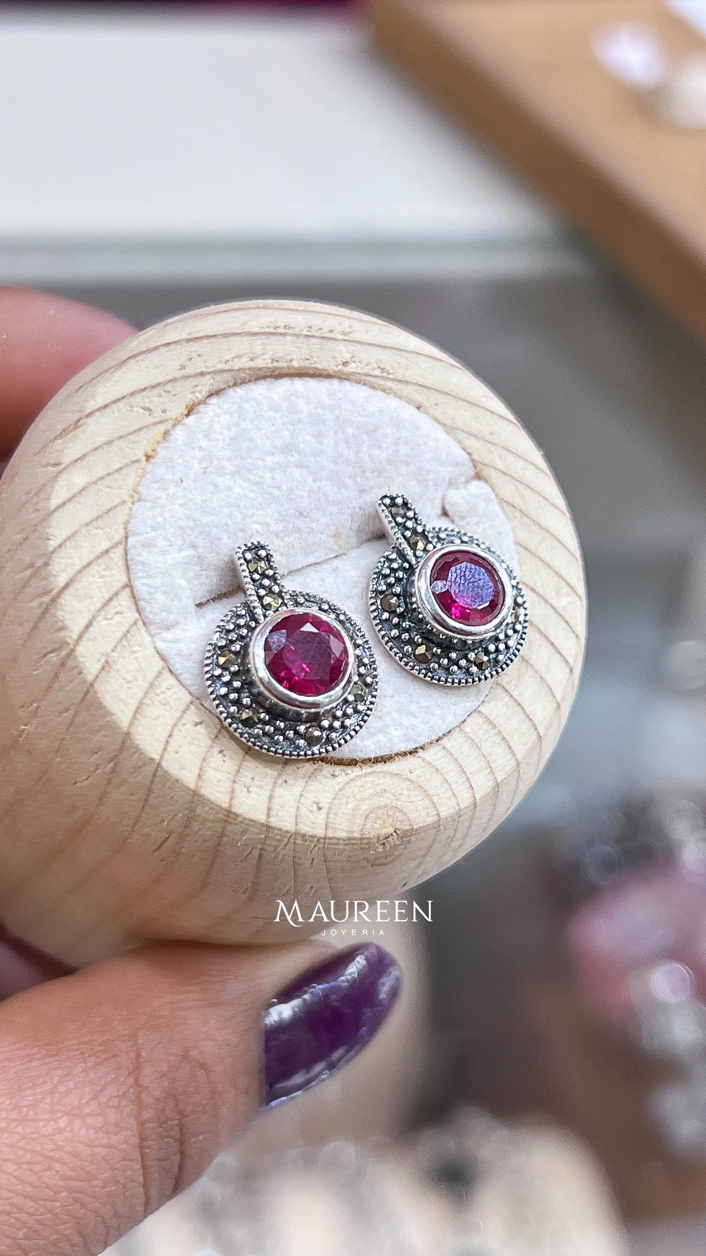 Arete marquesita rubi pegado - Plata