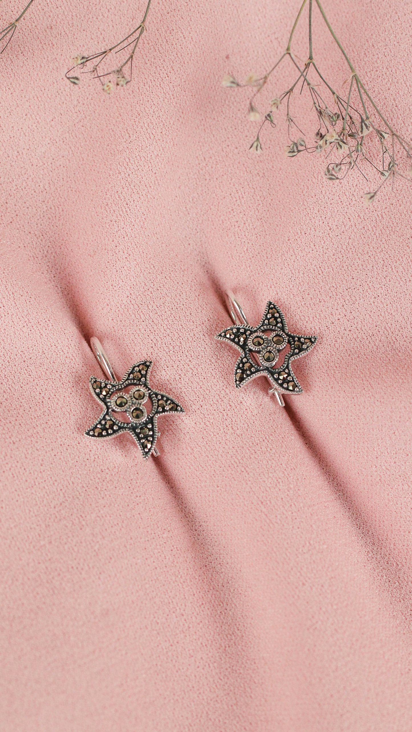 Arete estrella de mar marquesita colgante - Plata