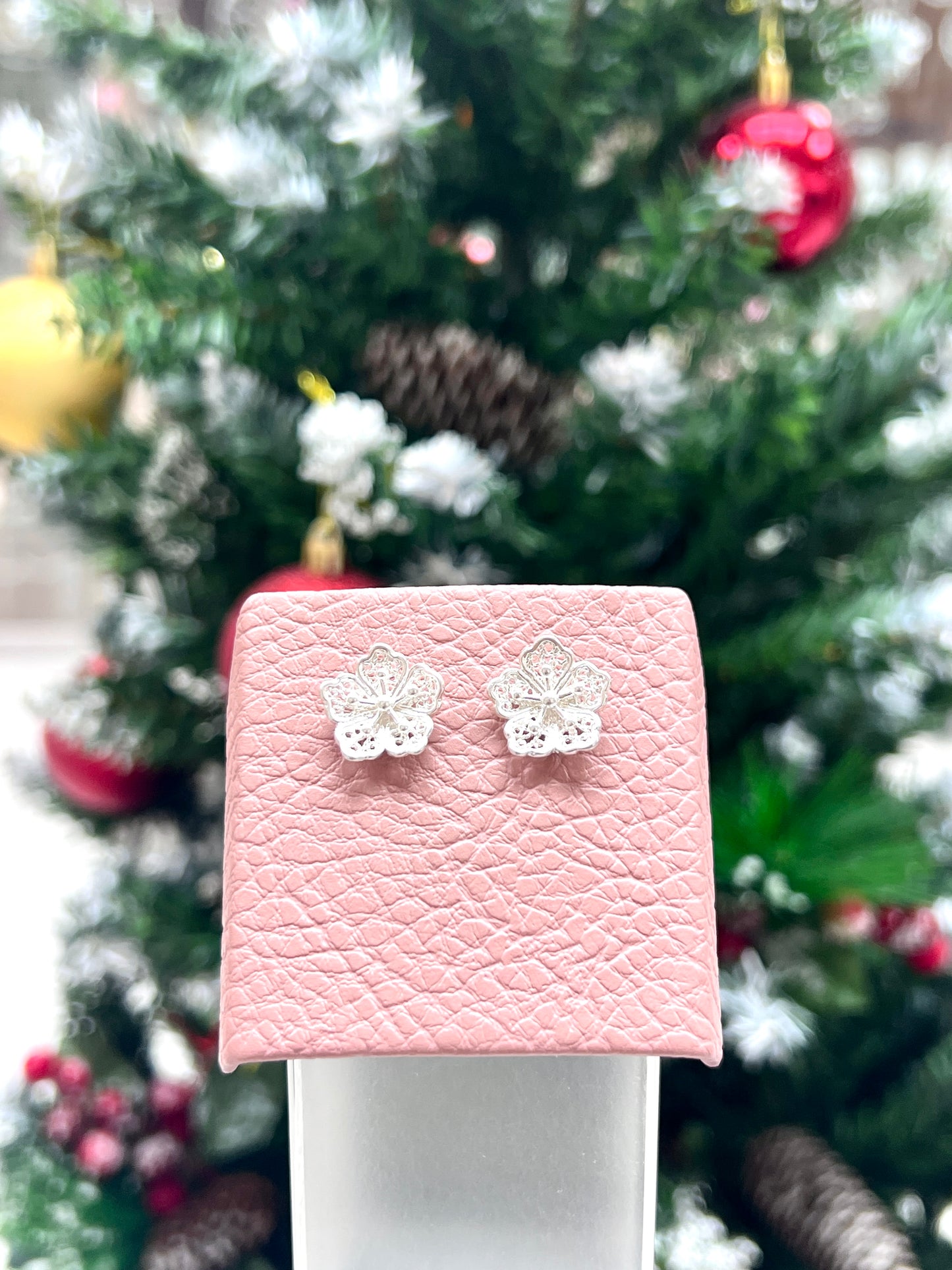 Arete filigrana flor pegado - Plata