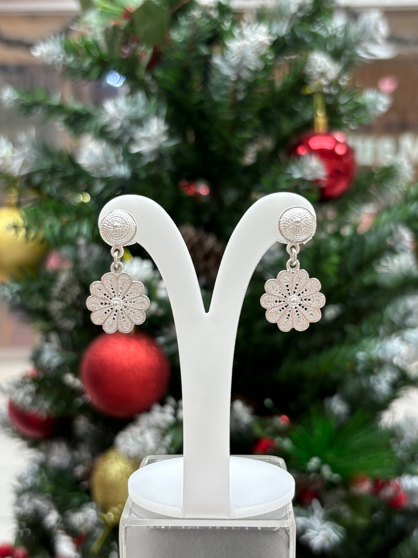 Arete filigrana flor colgante poste - Plata