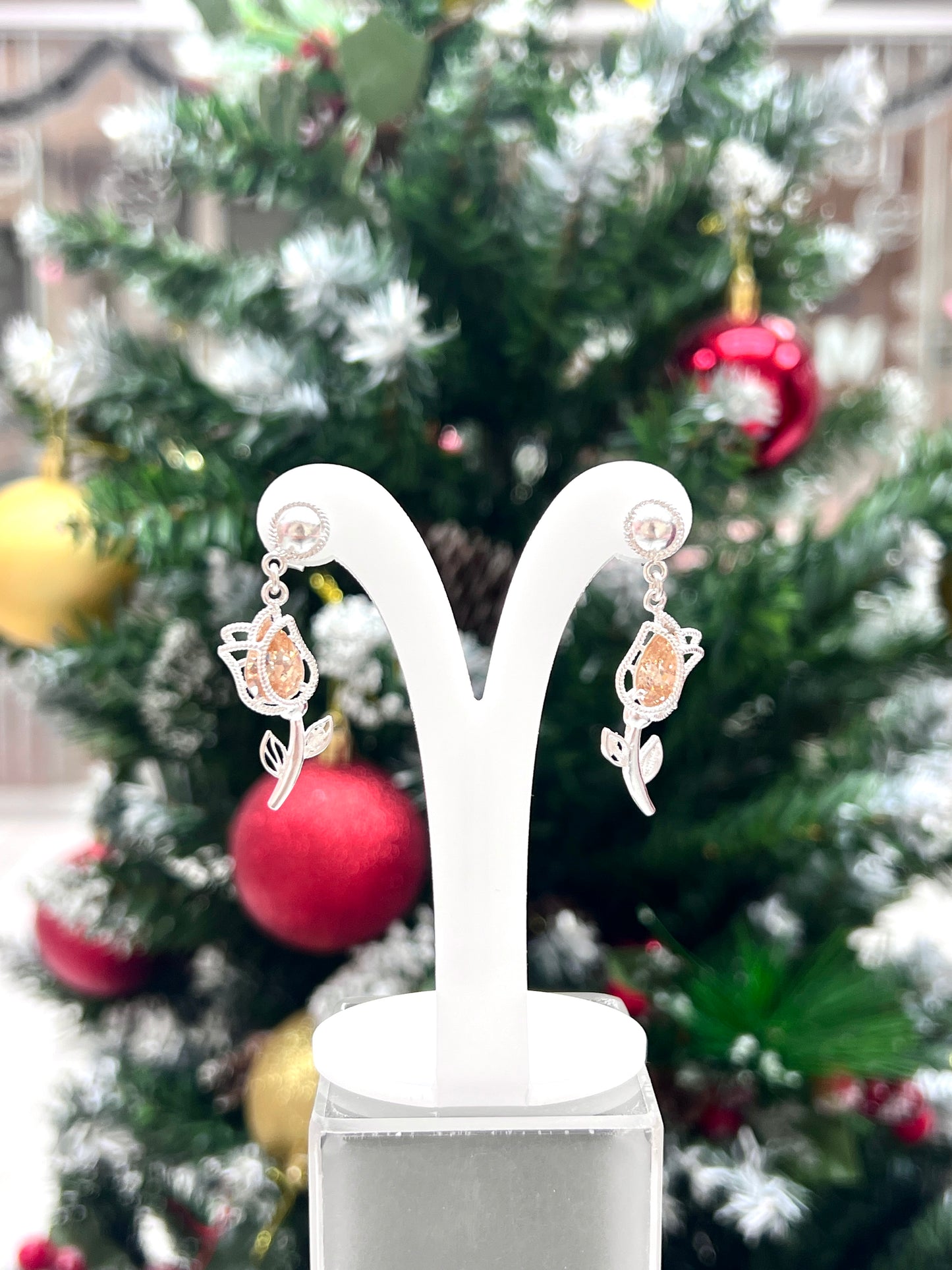 Arete filigrana tulipan circon naranja colgante poste - Plata