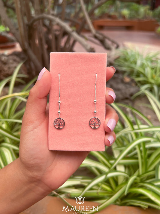 Arete arbol de la vida pasante colgante - Plata