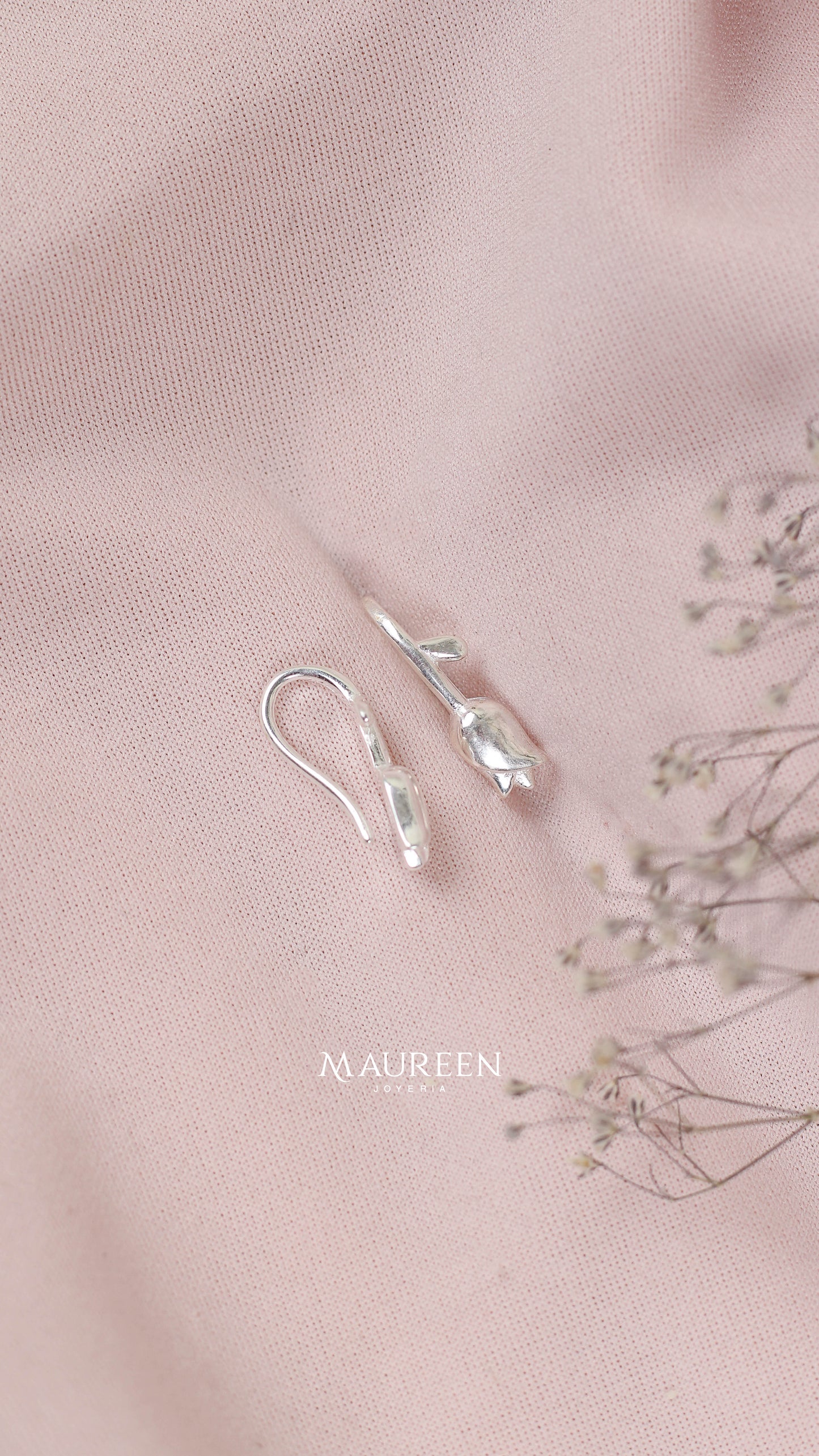 Arete rosa colgante - Plata