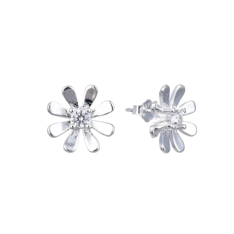 Arete flor petalos lisos - Plata