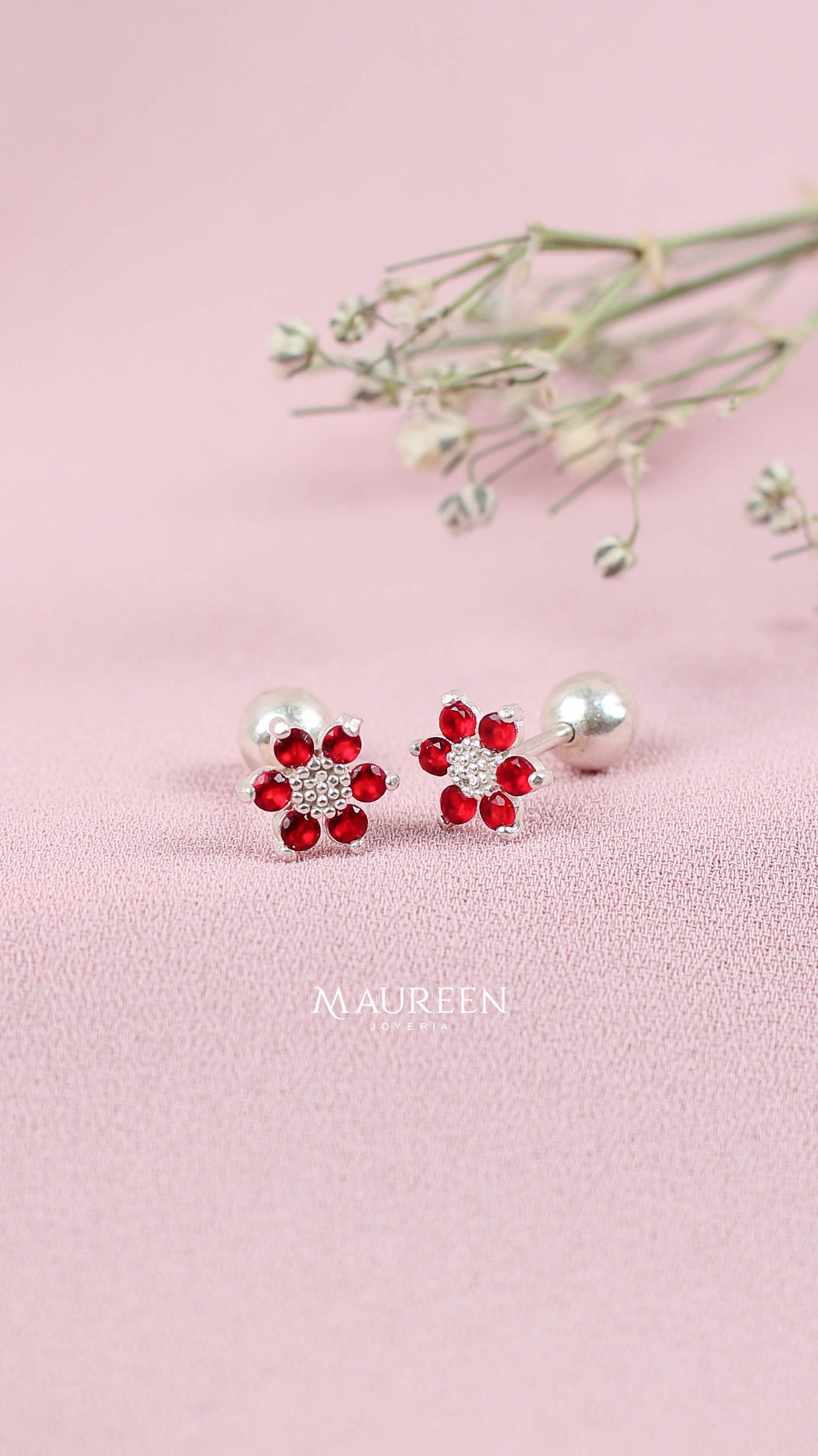 Arete tornillo flor con circón - Plata