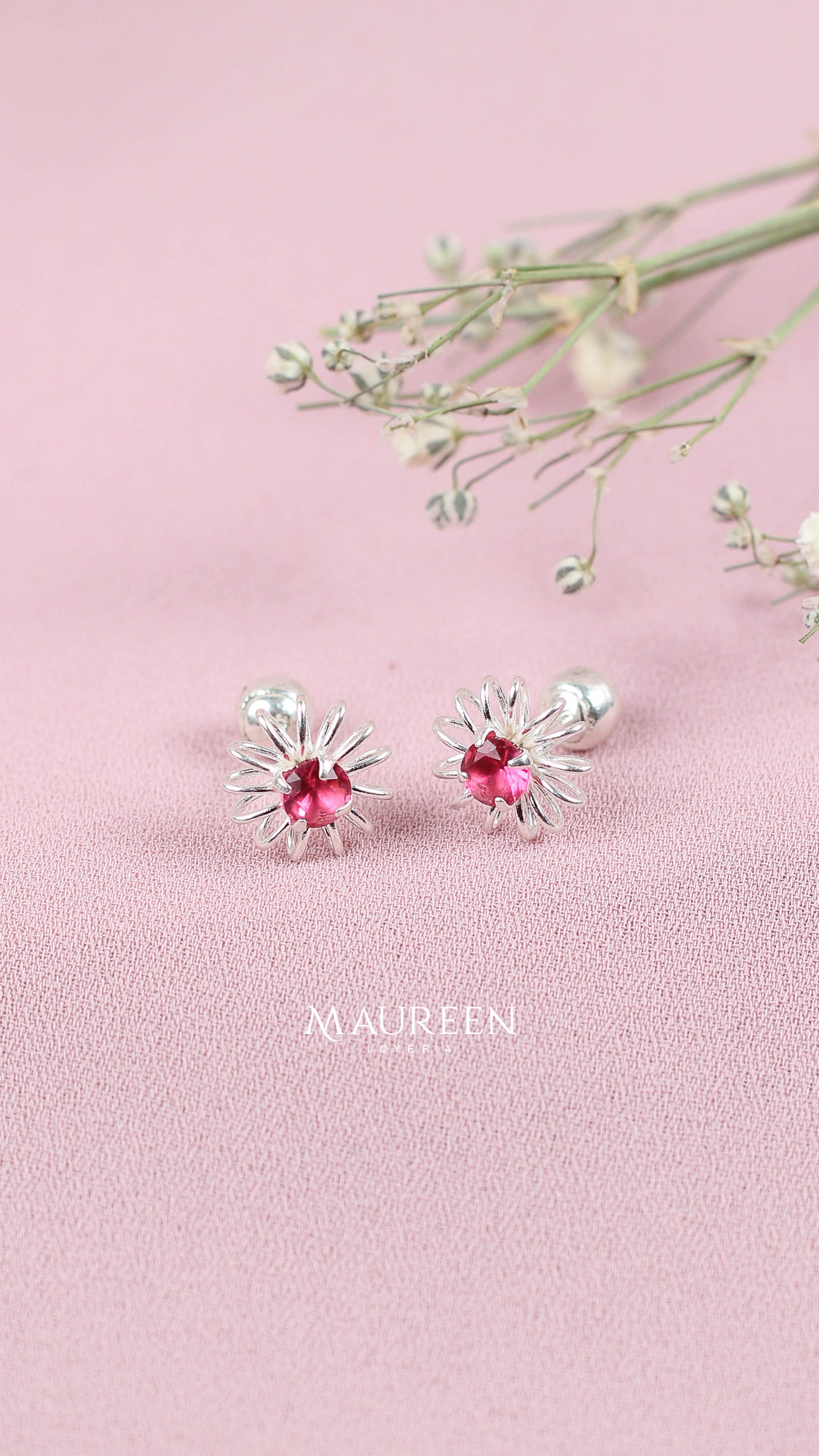 Arete tornillo flor con circón - Plata