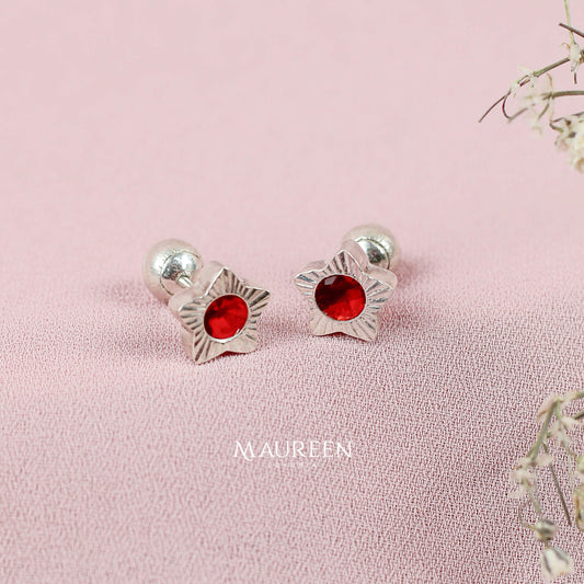 Arete tornillo estrella con circón - Plata