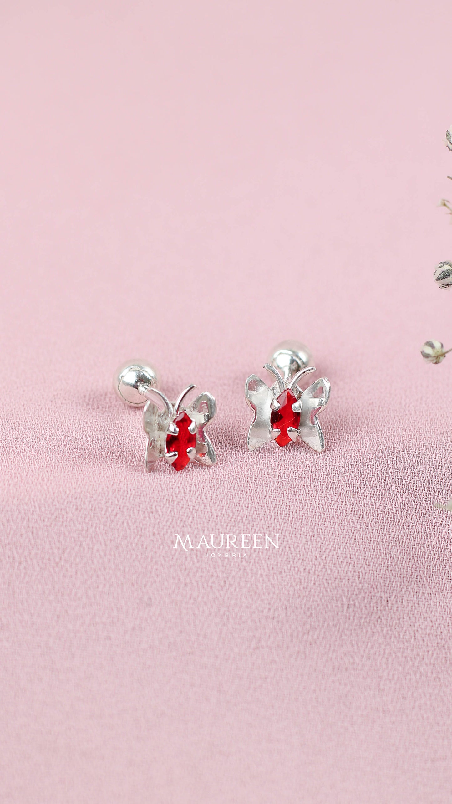 Arete tornillo mariposa con circón - Plata