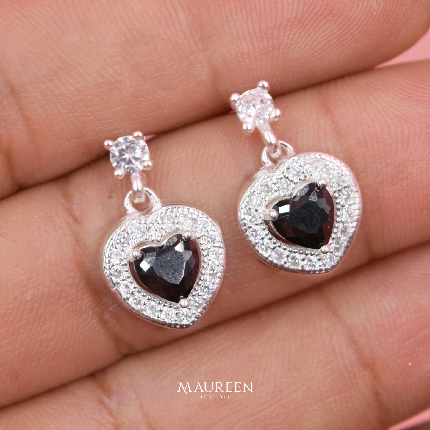 Arete corazón circón colgante - Plata