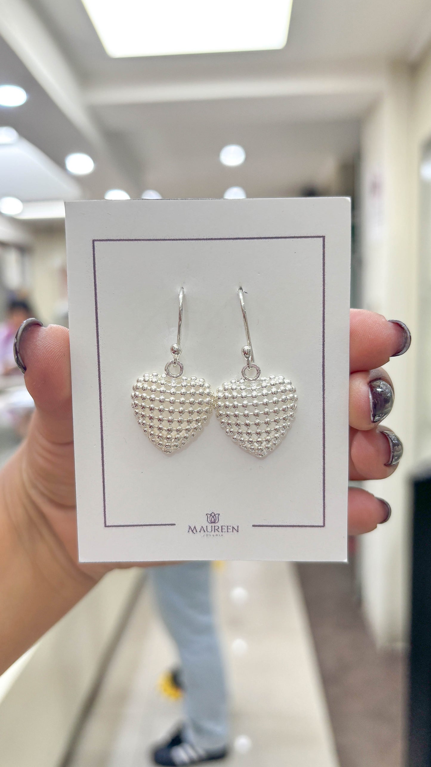 Arete corazon con puntos colgante - Plata