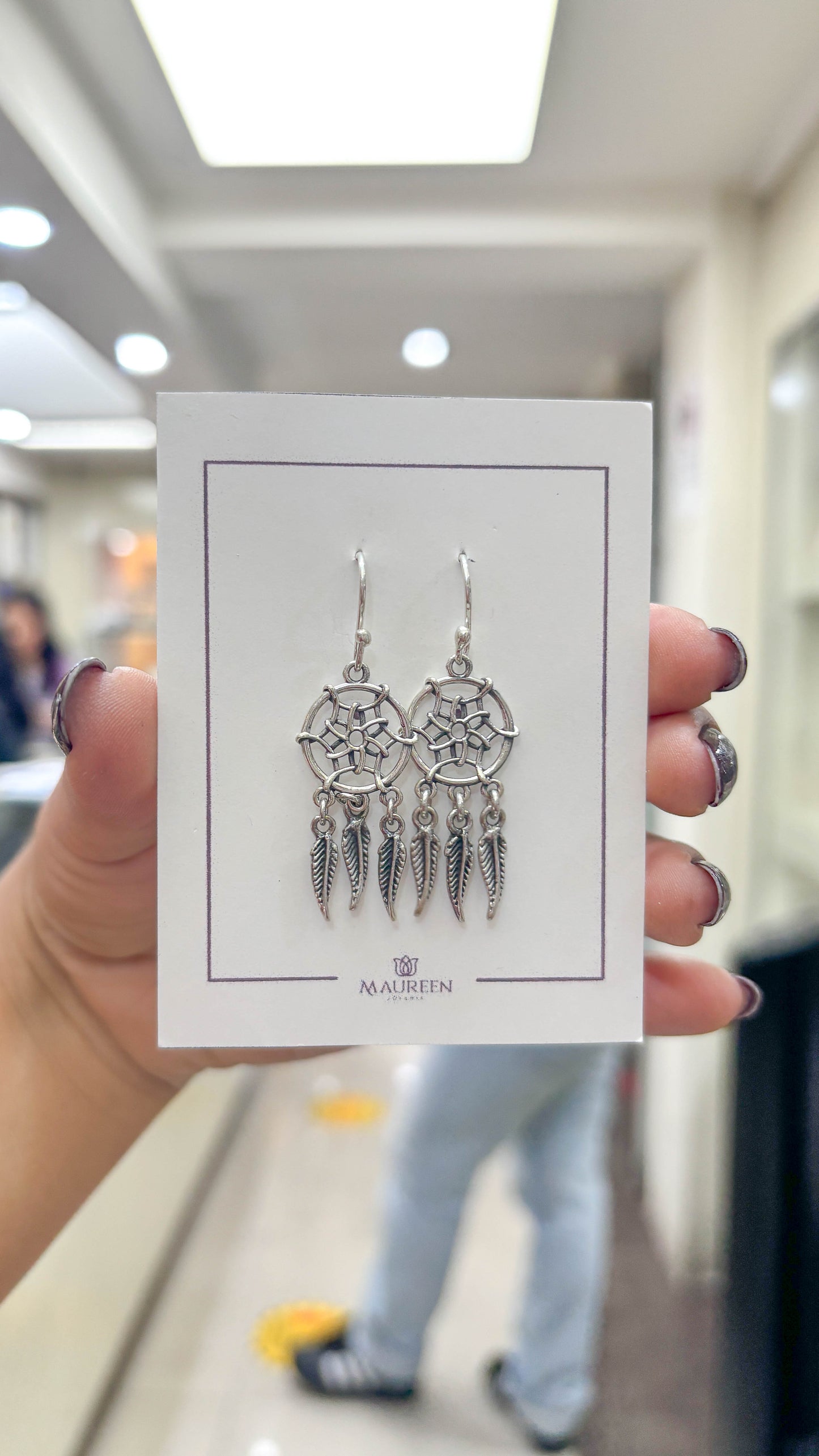 Arete atrapa sueños colgante - Plata quemada