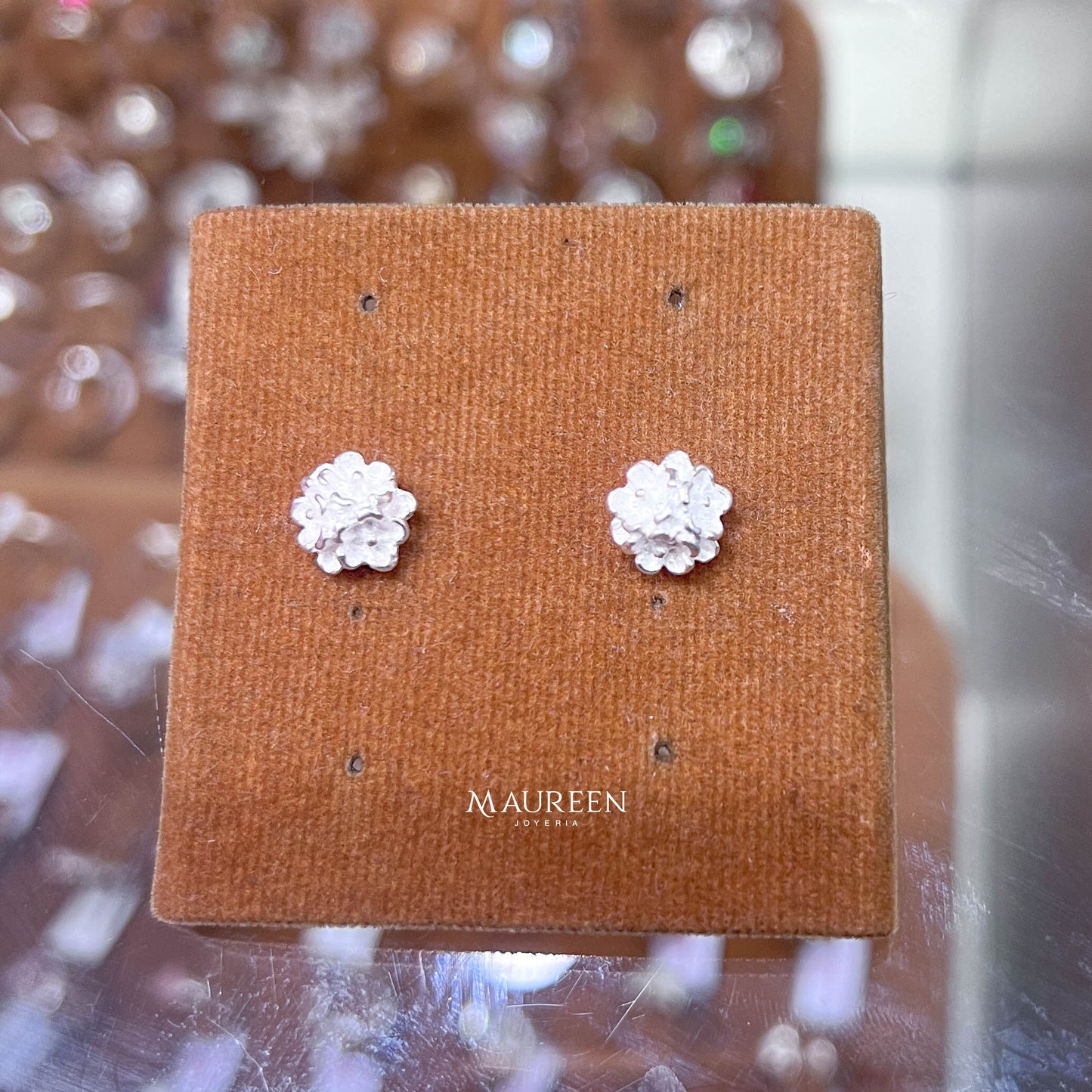 Arete multi flor pequeña pegado - Plata