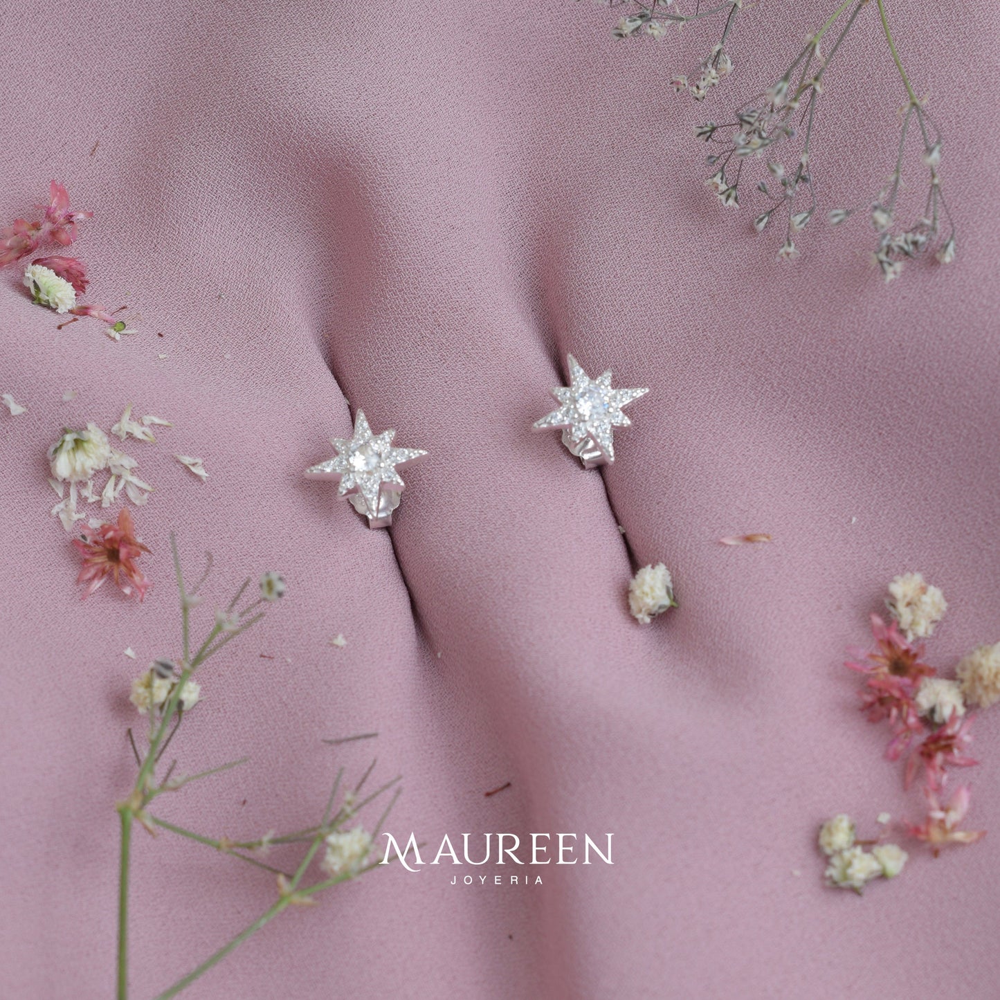 Arete estrella con circones - Plata