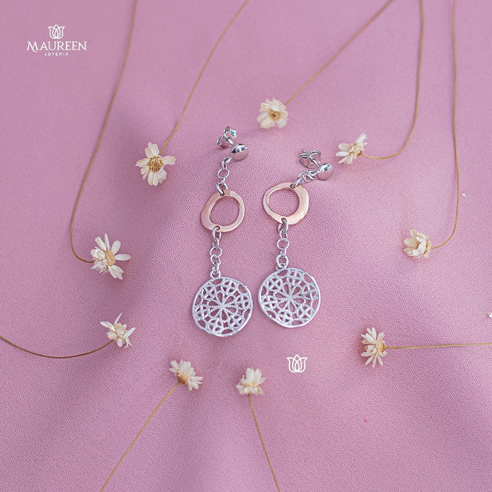 Arete colgante circulo tejido - Plata/Oro