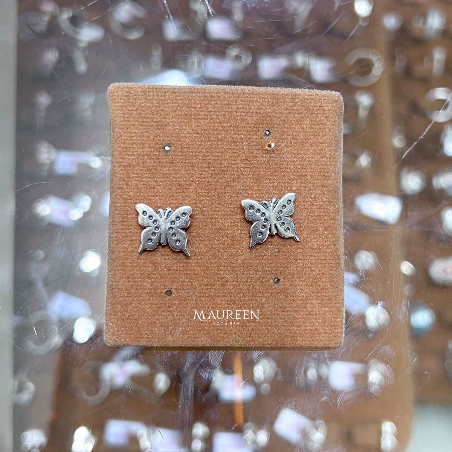 Arete encajonado mariposa - Plata