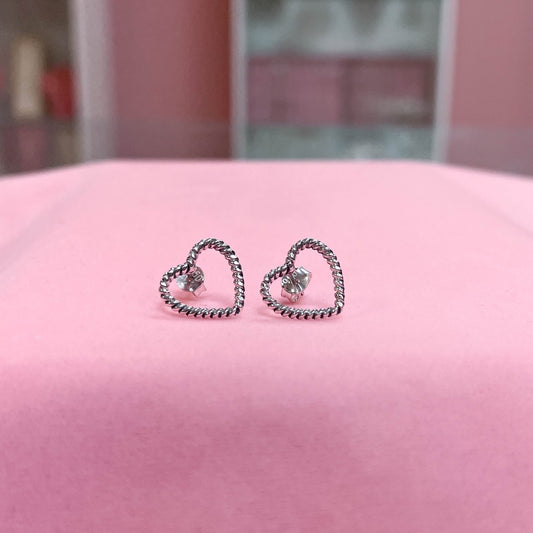 Arete corazon entorchado - Plata quemada