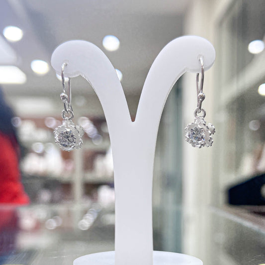 Arete Flor con circon, colgante - Plata