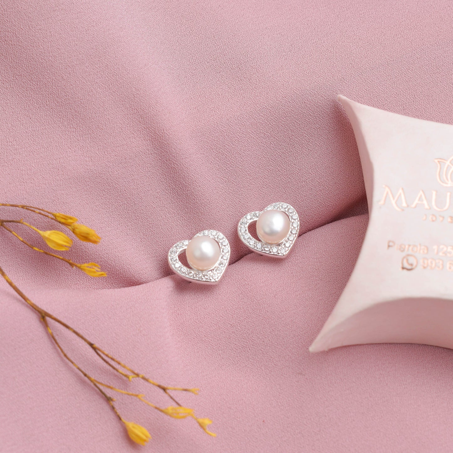 Arete corazón perlas y circones - Plata