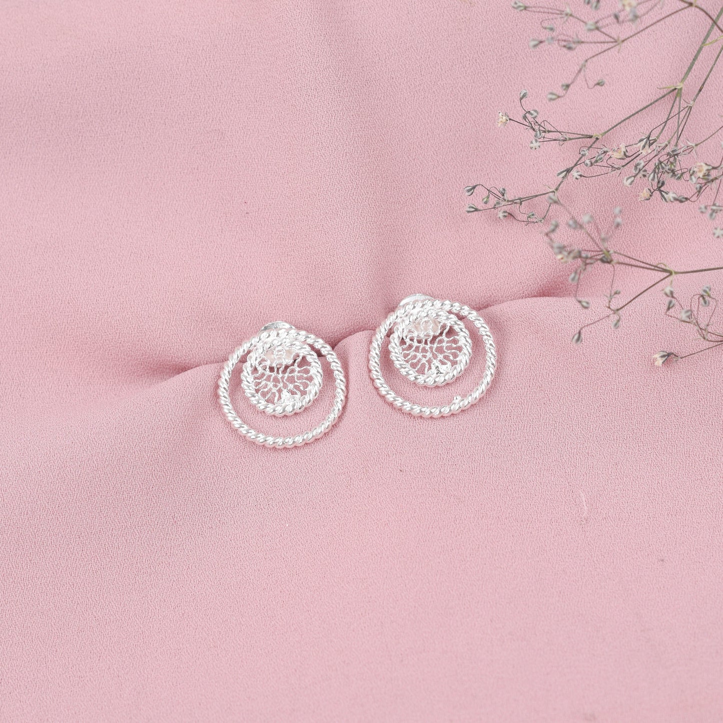 Arete entorchado doble circulo - Plata